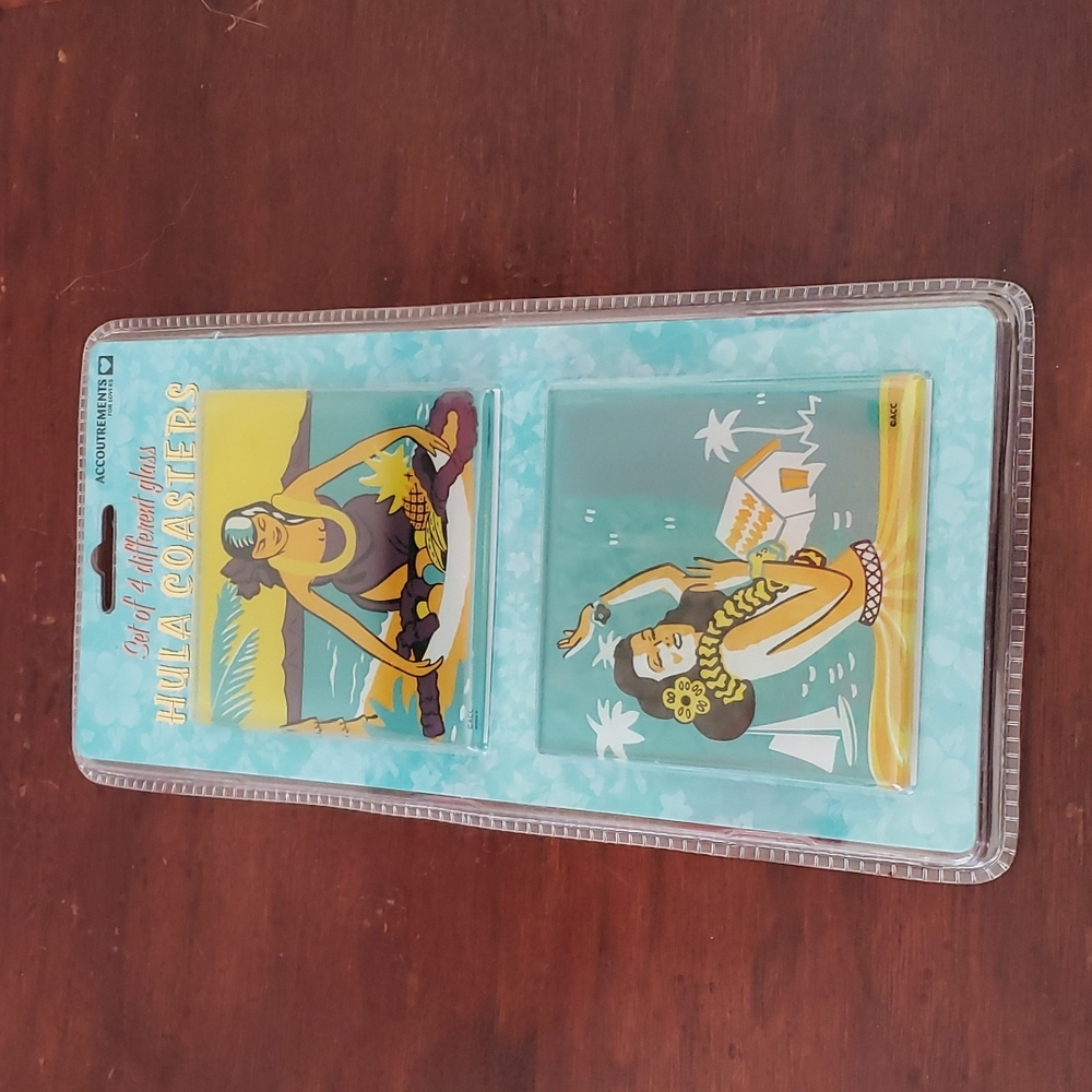 NWT Hula Glass Coasters 2003 Set of 4